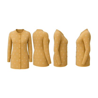 Mustard Snowflake Knit Full-Length Cardigan